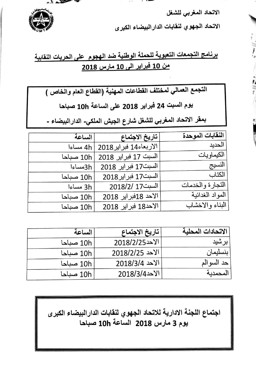 الأوضاع الاجتماعية للعمال و الحريات النقابية على طاولة الاجتماع الأسبوع للكتابة التنفيذية الجهوية